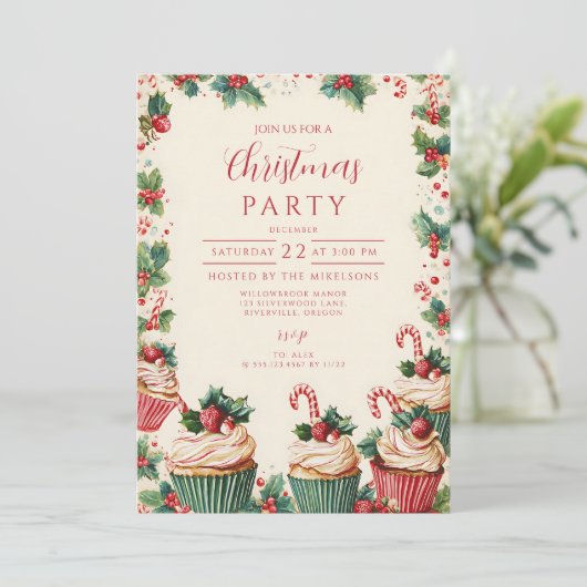 Invitation Fêtes Cupcake Cheval Noël (Debout devant)