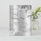 Invitation Fêtes d'anniversaire 80 ans Gray Roses Silver (Debout devant)