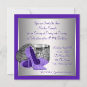 Invitation Fêtes d'anniversaire des femmes violet argent haut (Dos)