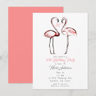 Invitation Fêtes d'anniversaire flamants roses pêche Flamants