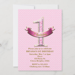 Invitation Fêtes d'anniversaire ONE 1ère 1 an avec pois roses