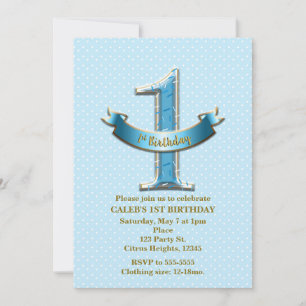 Invitation Fêtes d'anniversaire UN 1er 1 an à pois bleus et b