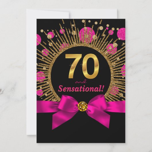 Invitation Fêtes de 70e anniversaire Fuchsia and Gold (Devant)