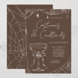 Invitation Fêtes de costumes marrons et cocktails Halloween p