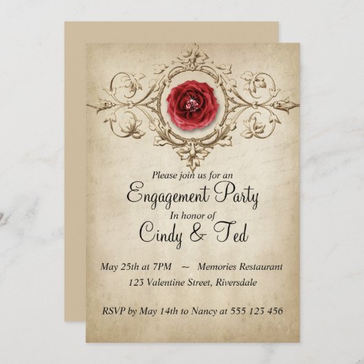 Invitation Fêtes de fiançailles (Devant / Derrière)