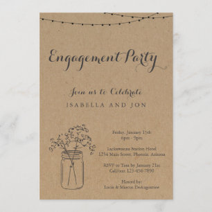 Invitation Fêtes de fiançailles Papier Kraft rustique