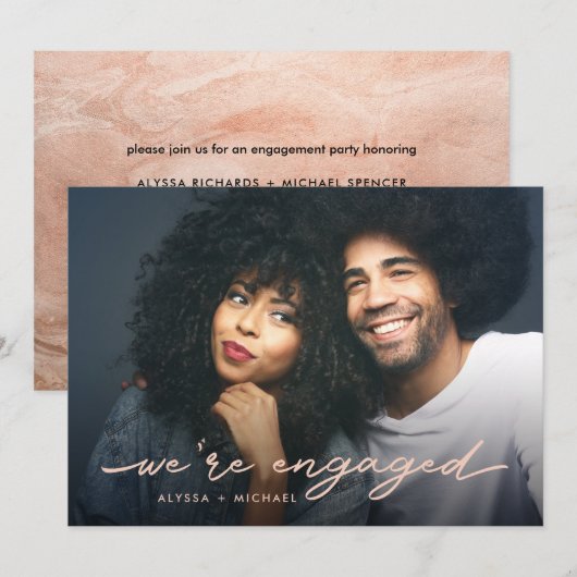 Invitation Fêtes de fiançailles | Photo Rose de Faux Gold Bac (Devant / Derrière)