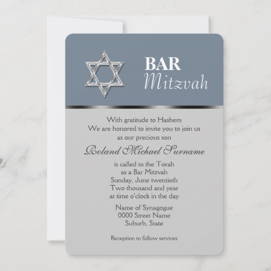 Invitation Fêtes de la mitzvah du bar gris bleu (Devant)