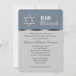 Invitation Fêtes de la mitzvah du bar gris bleu