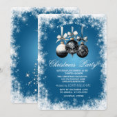 Invitation Fêtes de Noël à flocons,Boules, Bleu (Devant / Derrière)