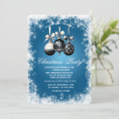 Invitation Fêtes de Noël à flocons,Boules, Bleu (Debout devant)