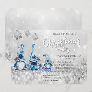 Invitation Fêtes de Noël d'entreprise Bokeh Gnomes Bleus Mign