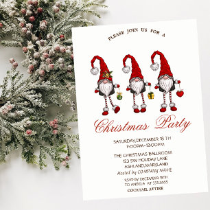 Invitation Fêtes de Noël Flocons de Gnomes Rouges