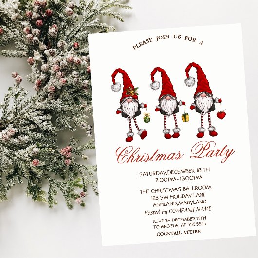 Invitation Fêtes de Noël Flocons de Gnomes Rouges 