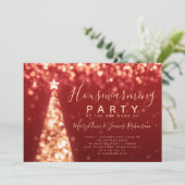 Invitation Fêtes de Noël Gold & Red Houseréchauffing (Debout devant)