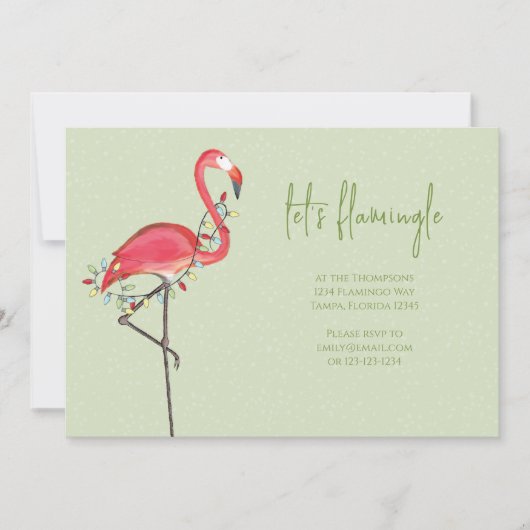 Invitation Fêtes de Noël Lumières Flamant rose rose QR Code (Devant)