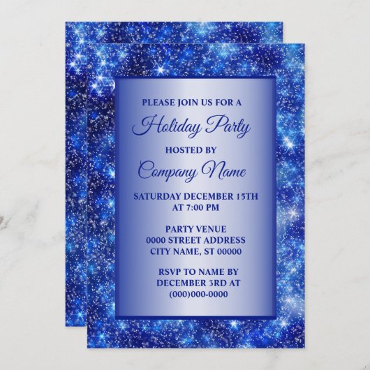 Invitation Fêtes de Noël Marine Blue Sparkle (Devant / Derrière)