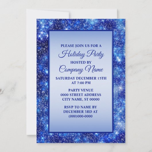 Invitation Fêtes de Noël Marine Blue Sparkle (Devant)