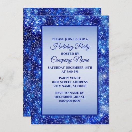 Invitation Fêtes de Noël Marine Blue Sparkle (Devant / Derrière)