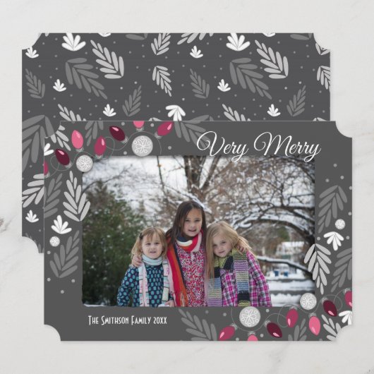 Invitation Fêtes de Noël Rose Lumières Une option photo (Devant / Derrière)