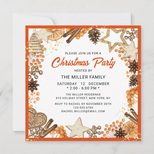 Invitation Fêtes de Noël Rustique Citrus Orange (Devant)