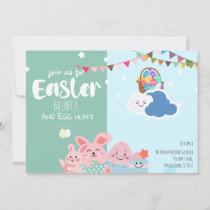 Invitation Fêtes de Pâques Lapins Pastel Enjoués