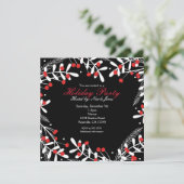 Invitation Fêtes de vacances noires avec baies rouges et feui (Debout devant)