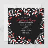 Invitation Fêtes de vacances noires avec baies rouges et feui (Devant)
