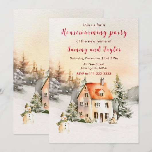Invitation Fêtes d'hiver Cottage Fête de la Ménage (Devant / Derrière)