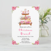 Invitation Fêtes Noël Tea Party rose (Debout devant)