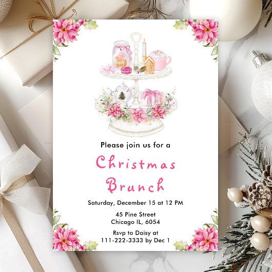 Invitation Fêtes Noël Tea Party rose
