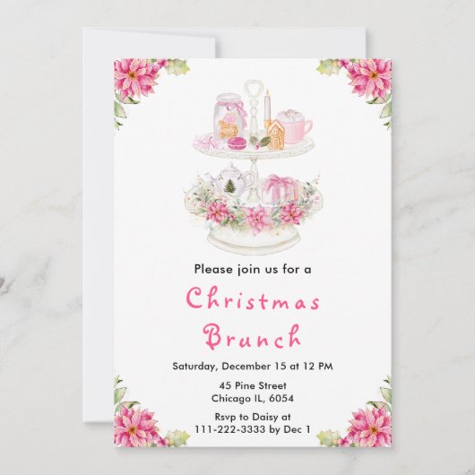 Invitation Fêtes Noël Tea Party rose (Devant)