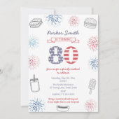 Invitation Fêtes Week-end Rouge Blanc Bleu 80e fête d'anniver (Devant)