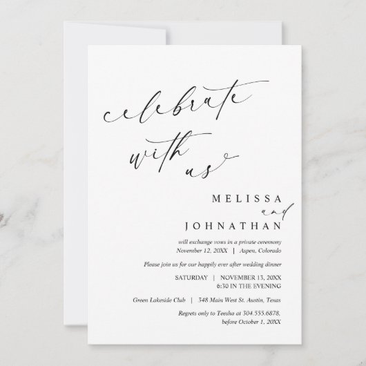 Invitation Fêtez avec les jeunes mariés, Mariage Elopement (Devant)