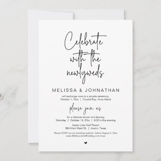 Invitation Fêtez avec les jeunes mariés, Mariage Elopement (Devant)