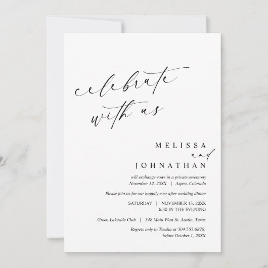 Invitation Fêtez avec les jeunes mariés, Mariage Elopement (Devant)