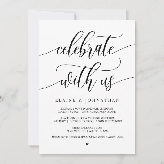Invitation Fêtez avec nous, Black, Mariage Elopement Party (Devant)