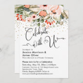 Invitation Fêtez avec nous Blush Floral Faux Gold Confetti (Devant / Derrière)