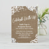 Invitation Fêtez Avec Nous ! Burlap Lace Floral Lights Party (Debout devant)