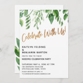 Invitation Fêtez Avec Nous ! Calligraphie d'or avec verdure (Devant / Derrière)