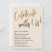 Invitation Fêtez Avec Nous ! Crème minimale d'écriture manusc (Devant)