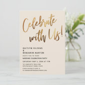 Invitation Fêtez Avec Nous ! Crème minimale d'écriture manusc (Debout devant)