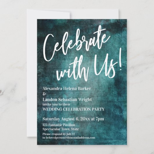 Invitation Fêtez Avec Nous ! Écriture manuscrite Gras Turquoi (Devant)
