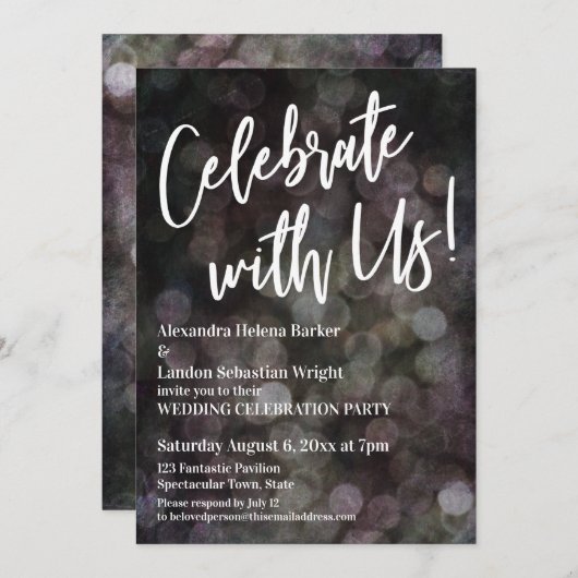 Invitation Fêtez Avec Nous ! Écriture manuscrite Grunge Bokeh (Devant / Derrière)