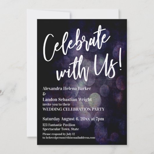 Invitation Fêtez Avec Nous ! Écriture manuscrite Grunge Bokeh (Devant)