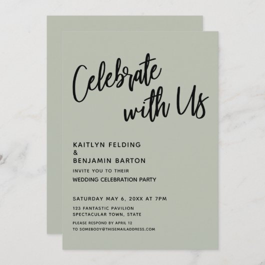 Invitation Fêtez Avec Nous ! Écriture manuscrite Sage Green I (Devant / Derrière)