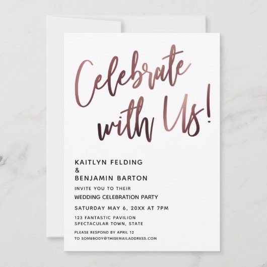 Invitation Fêtez Avec Nous ! Écriture simple avec Rose Gold (Devant)