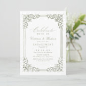 Invitation Fêtez Avec Nous ! Fiançailles Vintage Sage Green (Debout devant)