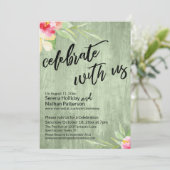 Invitation Fêtez avec nous Fleurs aquarelles et bois vert (Debout devant)