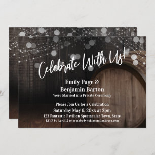Invitation Fêtez avec nous le tonneau rustique en bois et les